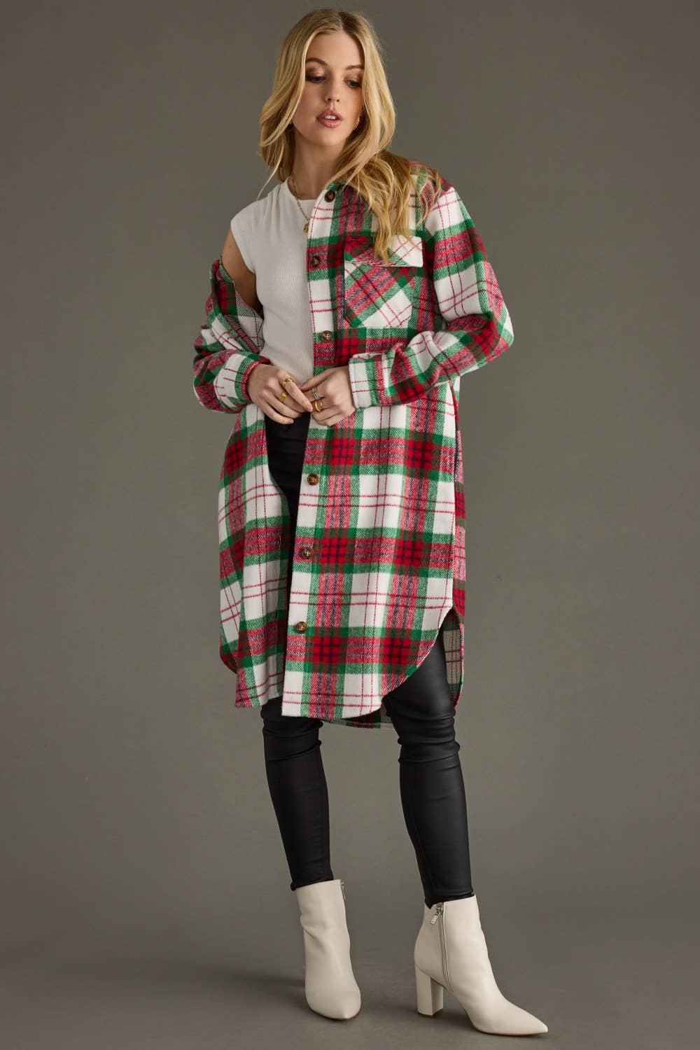 Festive Plaid Long Shacket