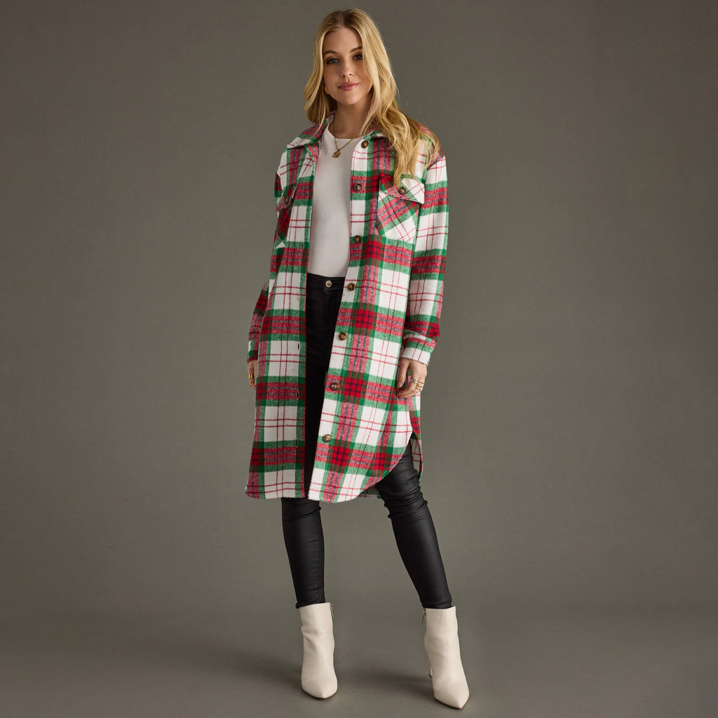 Festive Plaid Long Shacket