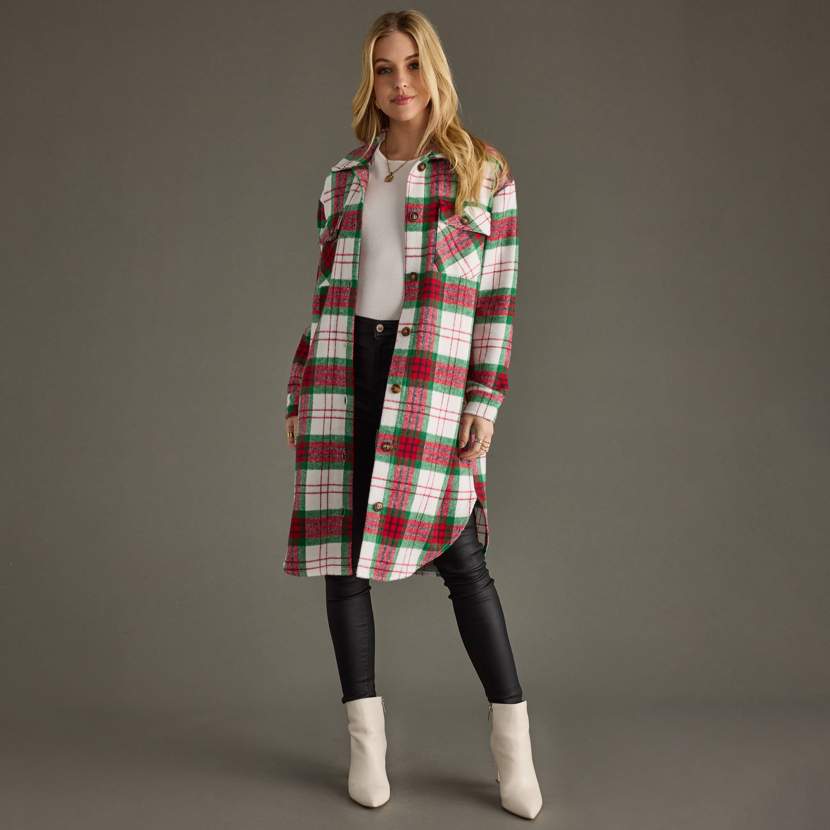 Festive Plaid Long Shacket