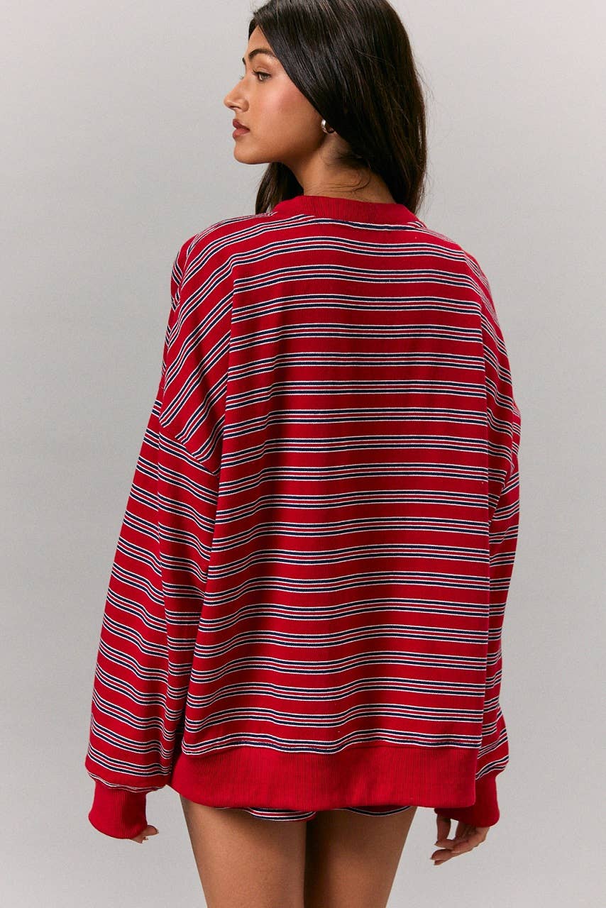 Red Stripe French Terry Cardigan