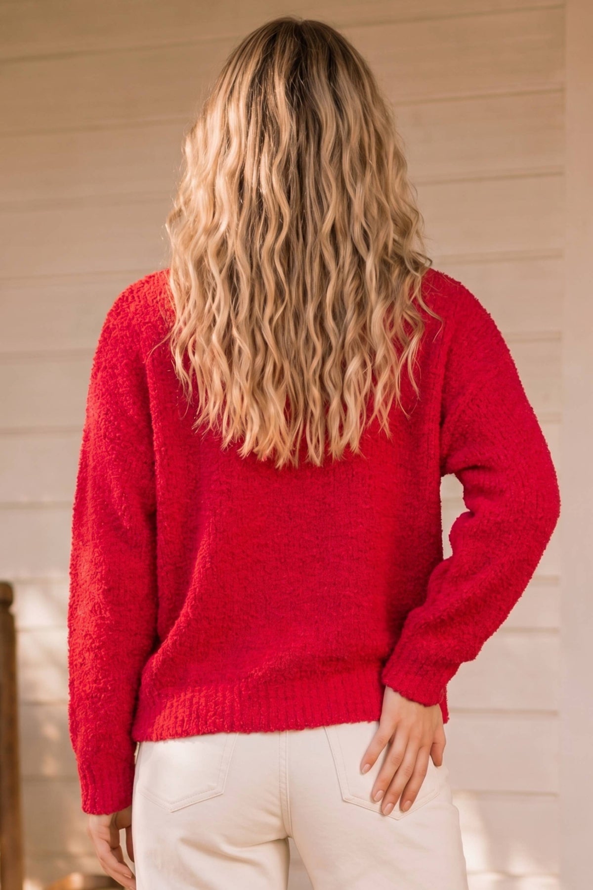 Christmas Tree Bow Appliqué Cozy Knit Sweater