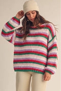 Merry Stripes Christmas Balloon Sleeve Sweater
