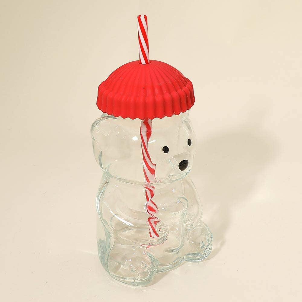 Bear Glass Tumbler with Straw